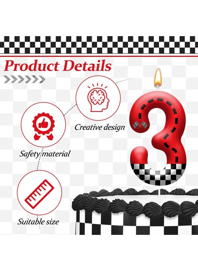 AXBMM Racing Car Theme Birthday Candle with Checkered Flag Design - Durable Cake Topper for Race Car Party Decorations,Birthday Supplies - Number 3 Candle for Racing Themed Celebrations - Image 3