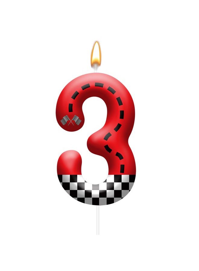 AXBMM Racing Car Theme Birthday Candle with Checkered Flag Design - Durable Cake Topper for Race Car Party Decorations,Birthday Supplies - Number 3 Candle for Racing Themed Celebrations - Image 1