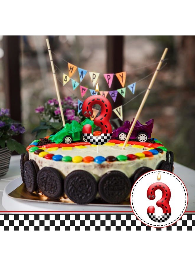 AXBMM Racing Car Theme Birthday Candle with Checkered Flag Design - Durable Cake Topper for Race Car Party Decorations,Birthday Supplies - Number 3 Candle for Racing Themed Celebrations - Image 4