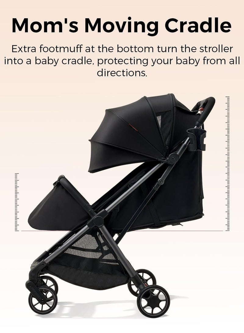Momcozy ClickGo Lightweight Stroller, Compact Travel Stroller for Airplane with One-Click Fold, Baby Stroller and Toddler Stroller with Large Canopy for Kids from 0 Months, Extendable UPF50+ Canopy  - Image 4