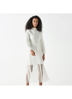 2Xtremz 2Xtremz Mesh Textured Midi Dress with Long Sleeves and High Neck  - Image 4