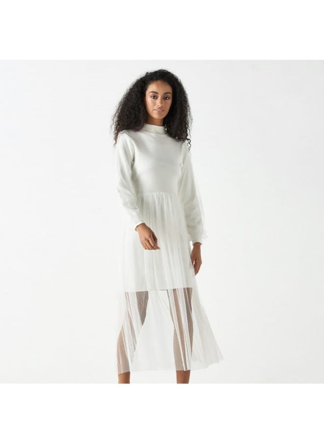 2Xtremz - 2Xtremz Mesh Textured Midi Dress with Long Sleeves and High Neck - Image 1