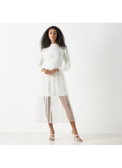 2Xtremz 2Xtremz Mesh Textured Midi Dress with Long Sleeves and High Neck  - Image 3