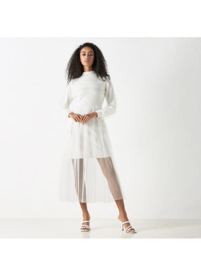 2Xtremz - 2Xtremz Mesh Textured Midi Dress with Long Sleeves and High Neck - Image 1