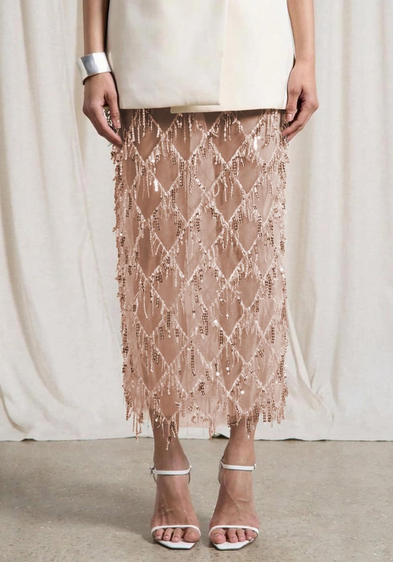 Skirt Y2k Gothic Flowy Sequin Boho Floral Print Pink - Image 5