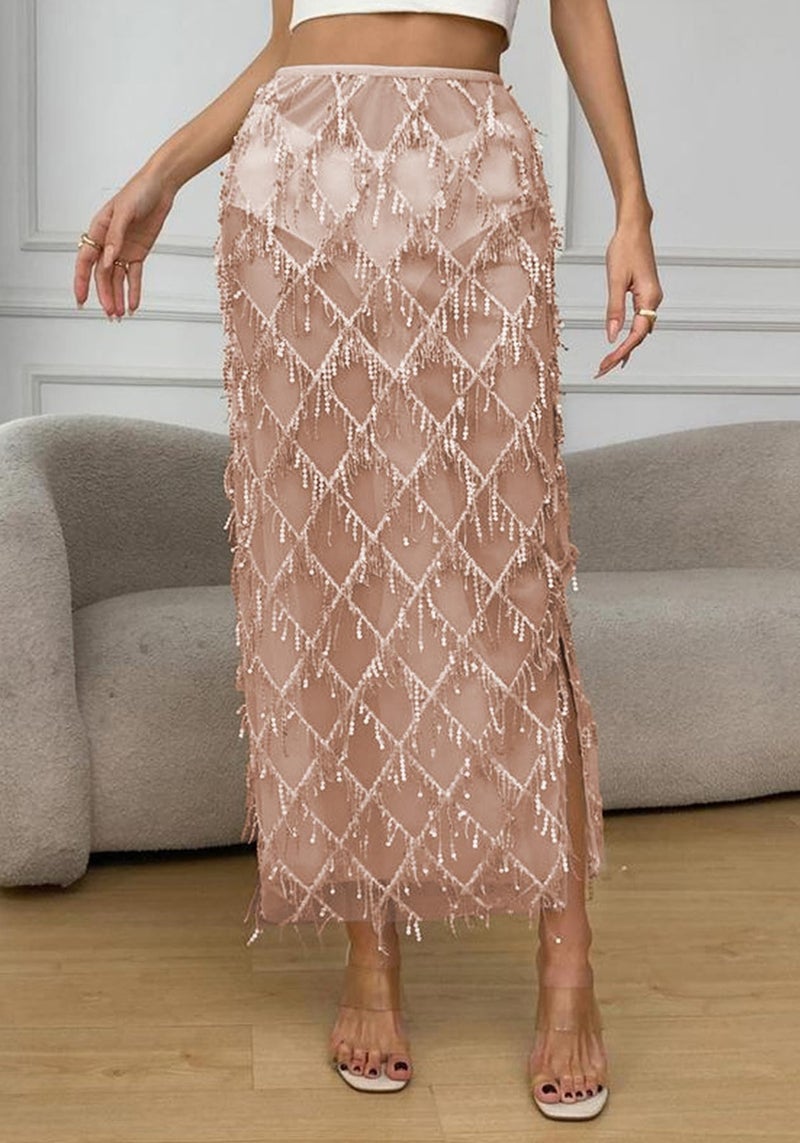 Skirt Y2k Gothic Flowy Sequin Boho Floral Print Pink - Image 2