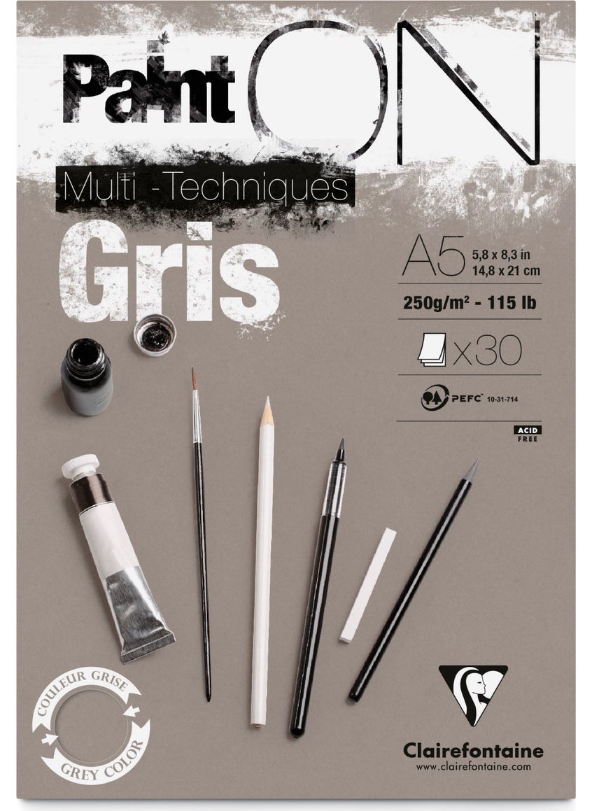 Clairefontaine - Paint On Gris A5 30 Sheets - 250 Grams - Image 1