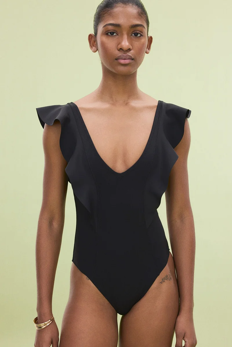 H&M Flounce-trimmed padded-cup swimsuit