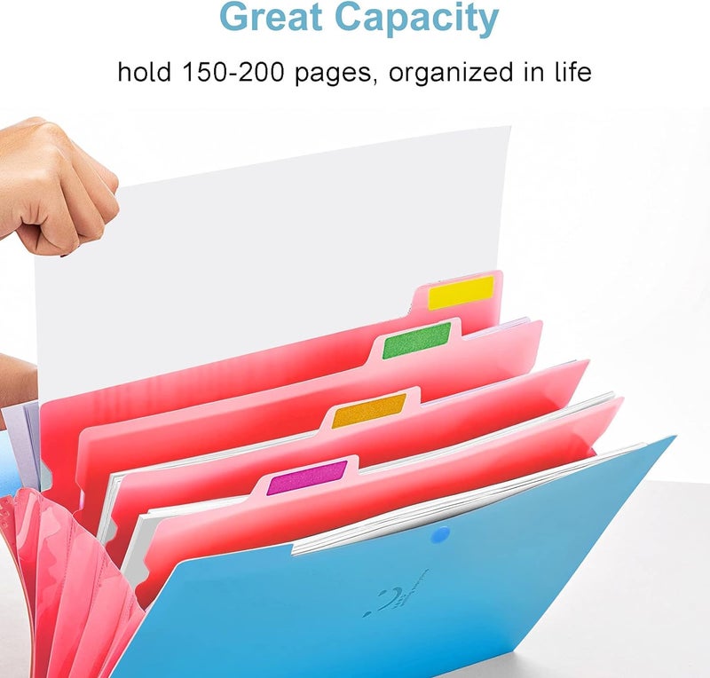 Corslet Expanding File Folder Office School Document Organizer Accordion Folder Letter Size A4 with 5 Pockets Plastic 1 Pcs (Color May Vary) - Image 3