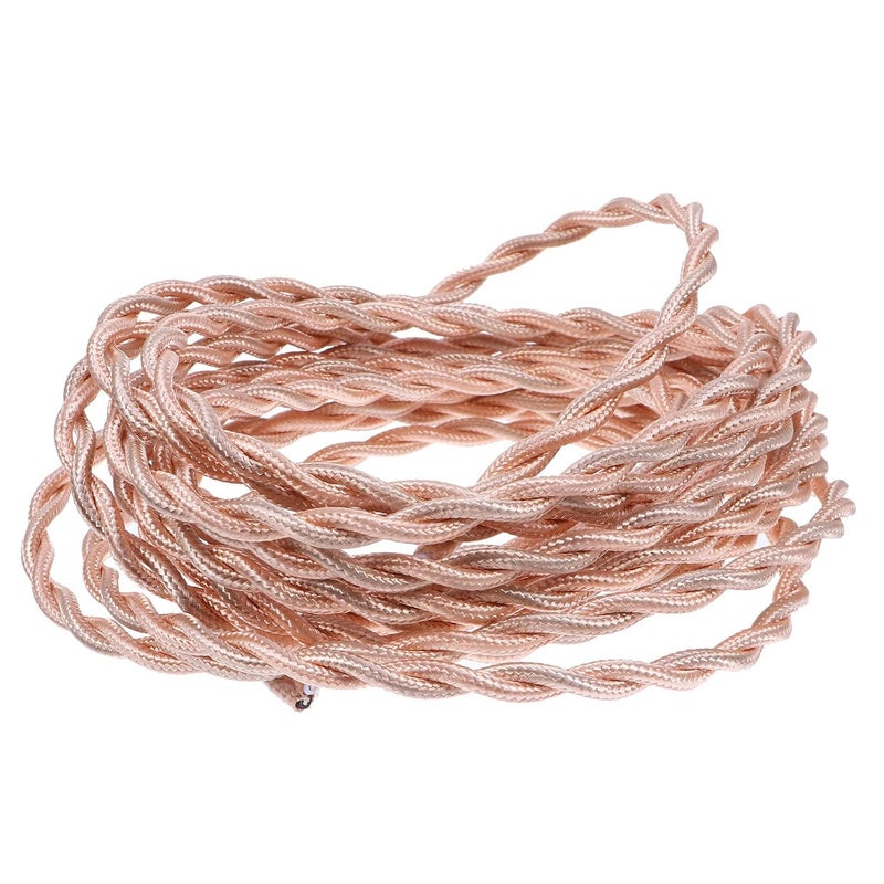 كابل مصباح من قماش ملفوف ذهبي وردي قديم للإضاءة المعلقة، لإعادة توصيل التركيبات العتيقة DIY - Image 2