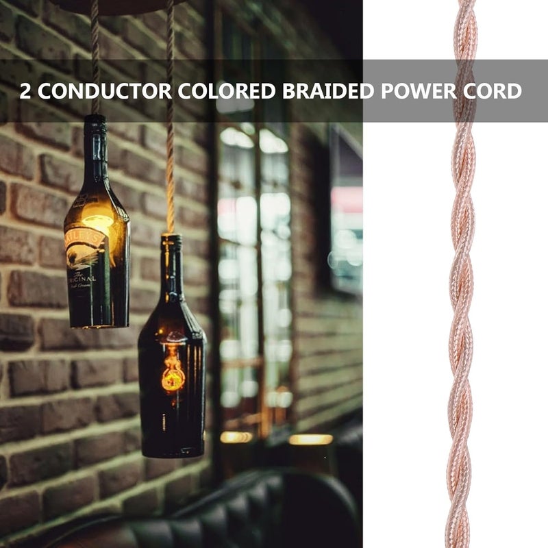 كابل مصباح من قماش ملفوف ذهبي وردي قديم للإضاءة المعلقة، لإعادة توصيل التركيبات العتيقة DIY - Image 5