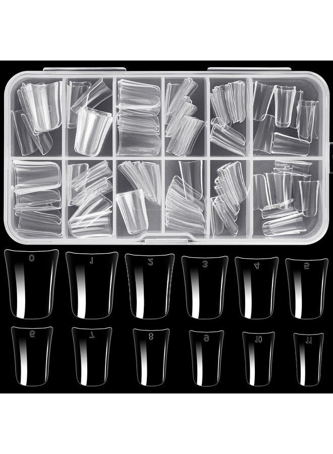 أطراف أظافر قصيرة على شكل بطة، تغطية كاملة، أطراف أظافر صناعية شفافة منحنية، 120 قطعة أظافر أكريليك على شكل بطة، أظافر صناعية فرنسية قصيرة عريضة لتمديدات الأظافر المنزلية، أطراف أظافر يدوية الصنع، 12 مقاسًا - Image 1