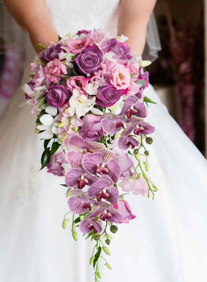 IPOPU Purple Fake Orchid 34.3" Real Touch Faux Orchids Latex Artificial Flowers Phalaenopsis Branches for Home Party Wedding Bridal Shower Decoration, 2pcs - Image 4