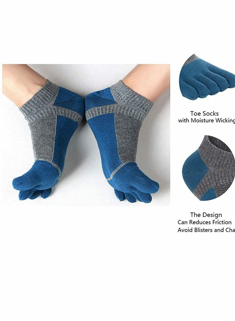 Men's Toe Socks Crew Cotton Five Fingers Socks Low Cut Running Athletic Socks 4 Pairs Size 7-11