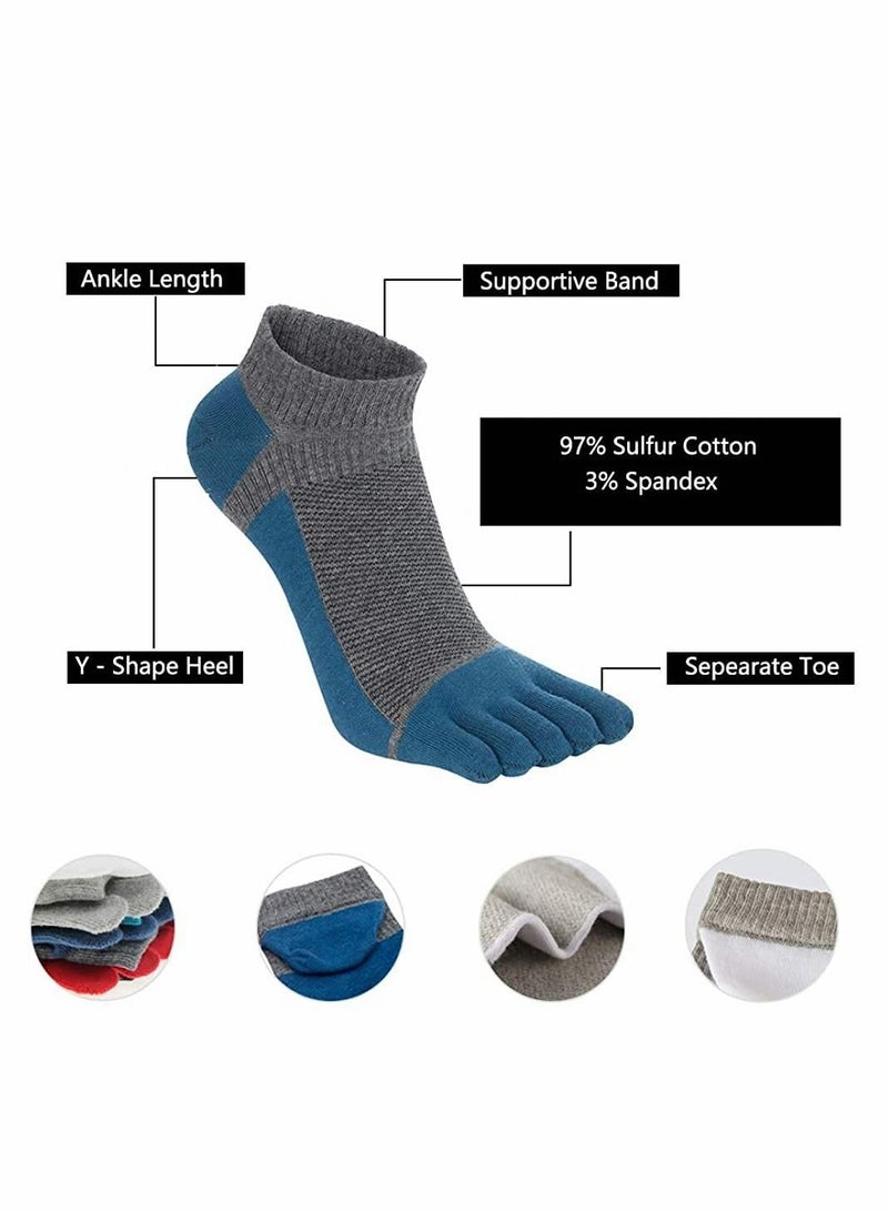 Men's Toe Socks Crew Cotton Five Fingers Socks Low Cut Running Athletic Socks 4 Pairs Size 7-11