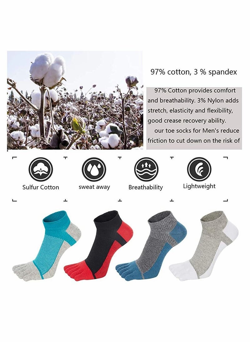 Men's Toe Socks Crew Cotton Five Fingers Socks Low Cut Running Athletic Socks 4 Pairs Size 7-11