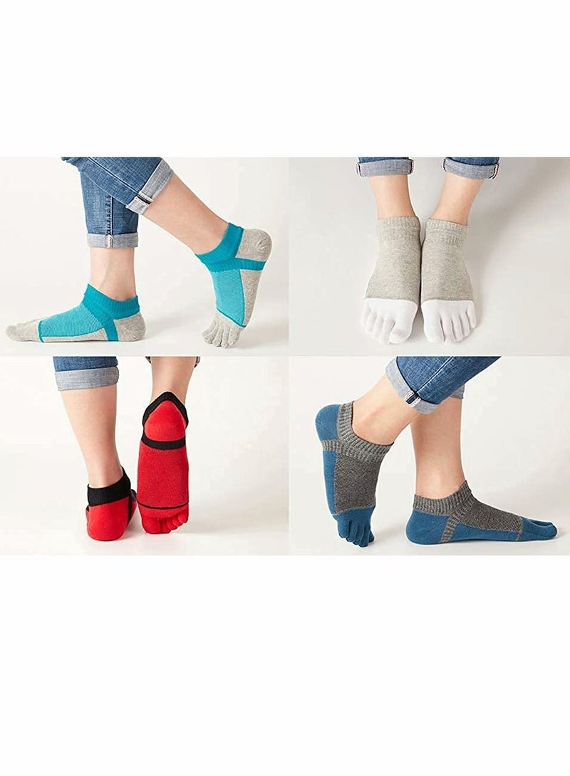 Men's Toe Socks Crew Cotton Five Fingers Socks Low Cut Running Athletic Socks 4 Pairs Size 7-11