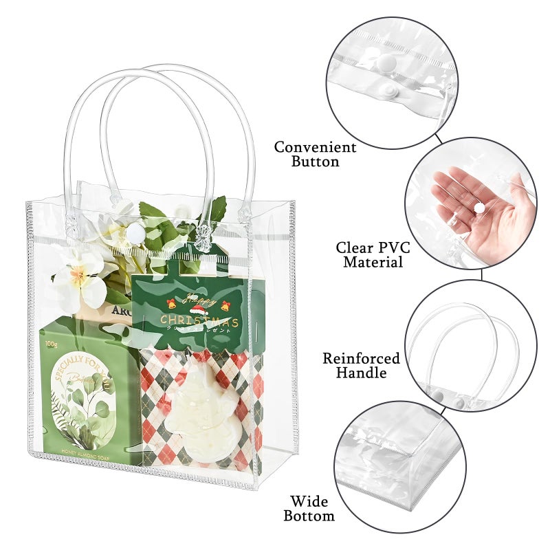 Ohuimrt 30 PCS Clear Plastic Gift Bags with Handles, 5.9 x 6.3 x 2.8 Inches Reusable Party Favor Bags with Ribbon Transparent Gift Wrap Bags Bulk for Weddings Birthdays - Image 3