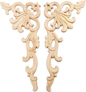 MUXSAM 1-Pair Wood Carved Onlays, 20x10cm/7.87"x3.94", Left&Right Decorated Furniture Appliques, Wooden Carving Corner - Image 1