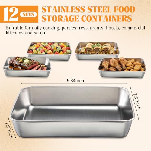 Teecyhooo 12 Pack Stainless Steel Food Storage Containers with Lids Lunch Box Stackable Snack Storage Boxes Reusable Food Container for Restaurant Travel - Image 3