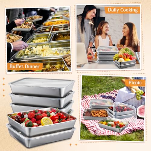 Teecyhooo 12 Pack Stainless Steel Food Storage Containers with Lids Lunch Box Stackable Snack Storage Boxes Reusable Food Container for Restaurant Travel - Image 5