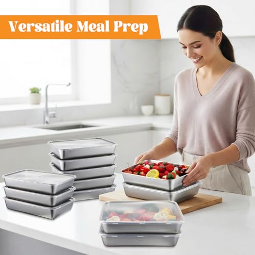 Teecyhooo 12 Pack Stainless Steel Food Storage Containers with Lids Lunch Box Stackable Snack Storage Boxes Reusable Food Container for Restaurant Travel - Image 4