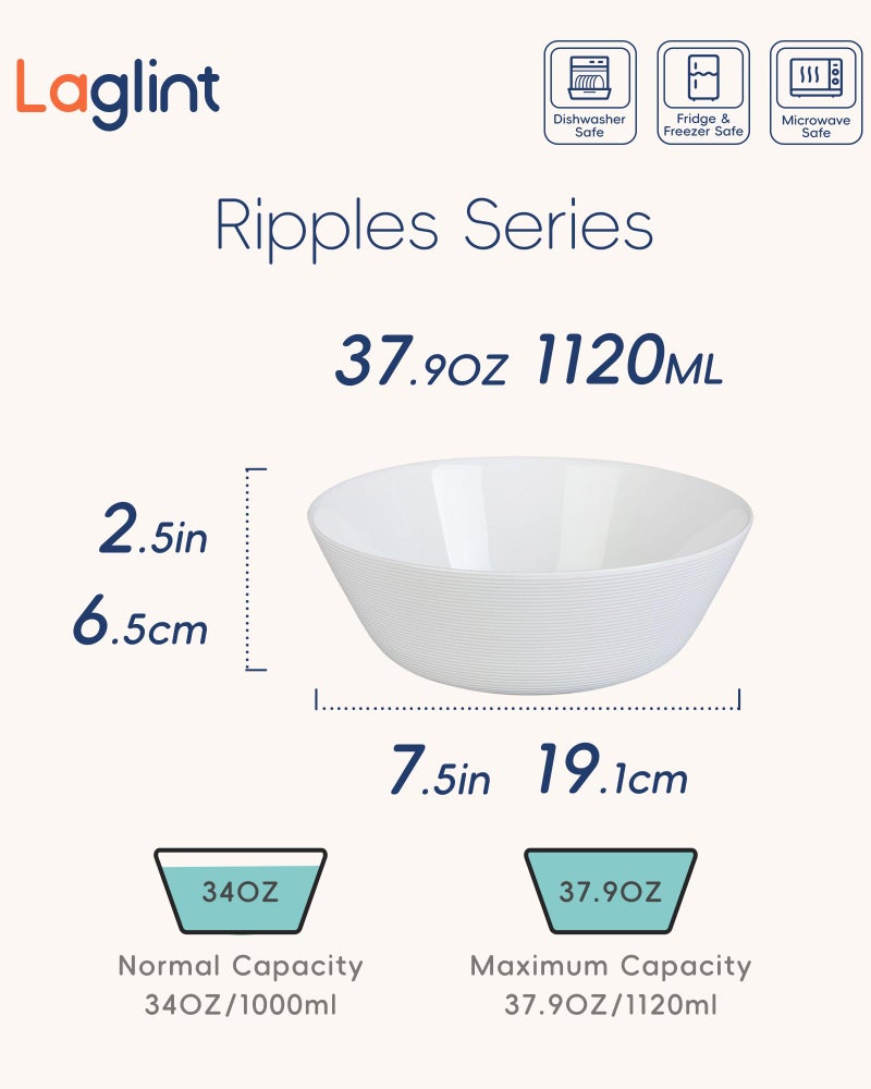 LaGlint 38 OZ Soup Bowl Set of 4, Opal Glass 7.5 inch White Bowls for Ramen, Noodle, Salad, Fruit, Pho, Dishwasher and Microwave Safe - Image 2