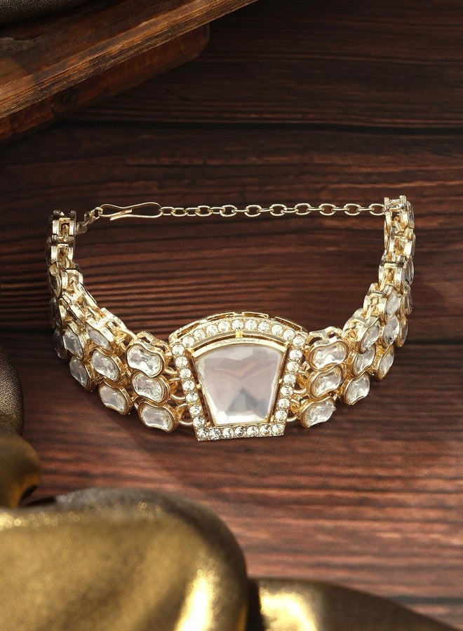 Zaveri Pearls سوار زافيري بيرلز ذهبي اللون مرصع بأحجار صناعية وألماس نمساوي براق للنساء - ZPFK17073 - Image 3