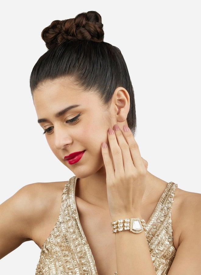 Zaveri Pearls سوار زافيري بيرلز ذهبي اللون مرصع بأحجار صناعية وألماس نمساوي براق للنساء - ZPFK17073 - Image 4