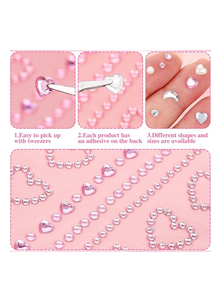 Coco 5 Sheets Self-Adhesive Glitter Stones Face for Make-Up, 3D Heart Star Moon Face Rhinestone Sticker Face Gemstone for Sticking on Face Eyes Nails Body Crystal Beads - Image 4