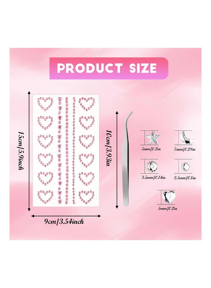 Coco 5 Sheets Self-Adhesive Glitter Stones Face for Make-Up, 3D Heart Star Moon Face Rhinestone Sticker Face Gemstone for Sticking on Face Eyes Nails Body Crystal Beads - Image 3