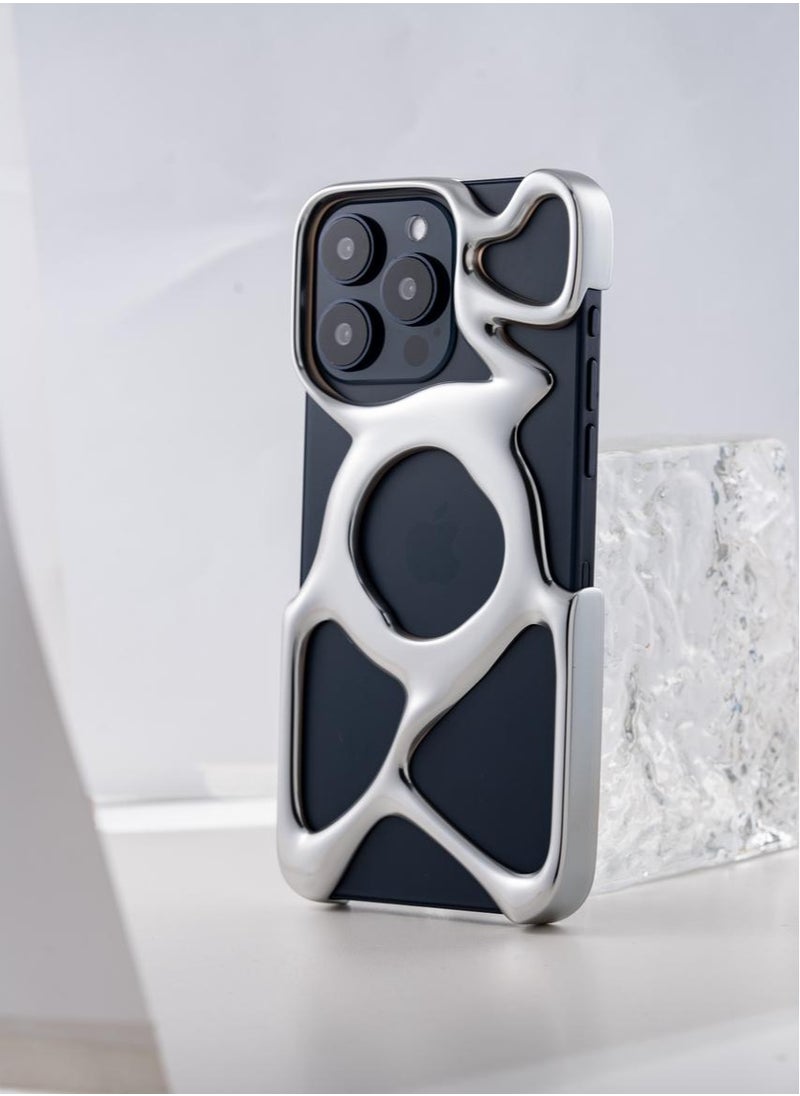 ميـاو غاضب حافظة هاتف AM فارغة لهاتف iPhone 15 Pro Max (فقط) متوافقة مع MagSafe 22 جرام خفيفة الوزن وتبديد الحرارة وحماية وافرة من البولي كربونات غطاء مخرم سائل مضاد للسقوط وبساطة ممتازة وسهلة التركيب (تغليف فضي غير لامع صديق للبيئة)  - Image 1