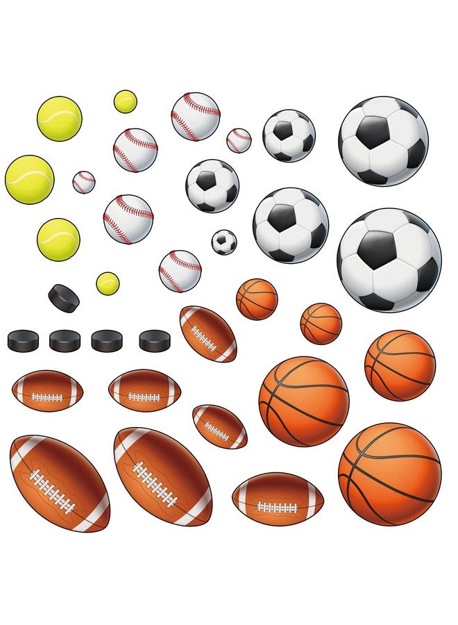 hanlongyu Sport Balls Stickers, Easy to Peel and Stick Basketball Football Hockey Sports Wall Stickers, Wall Art DIY Kids Baby Boys Wall Decals for Nursery, Living Room, Playroom Door Decoration - Image 1