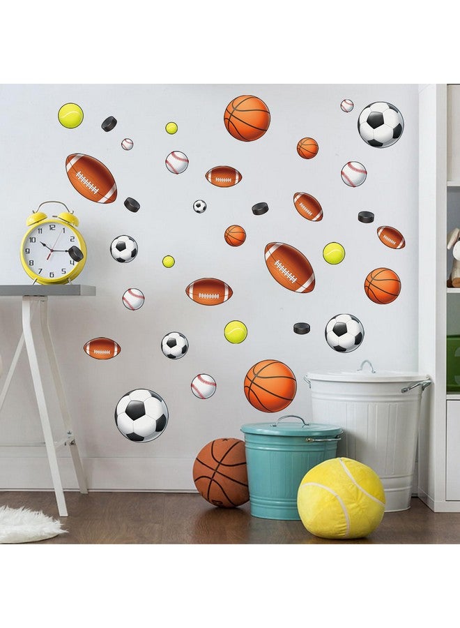 hanlongyu Sport Balls Stickers, Easy to Peel and Stick Basketball Football Hockey Sports Wall Stickers, Wall Art DIY Kids Baby Boys Wall Decals for Nursery, Living Room, Playroom Door Decoration - Image 4