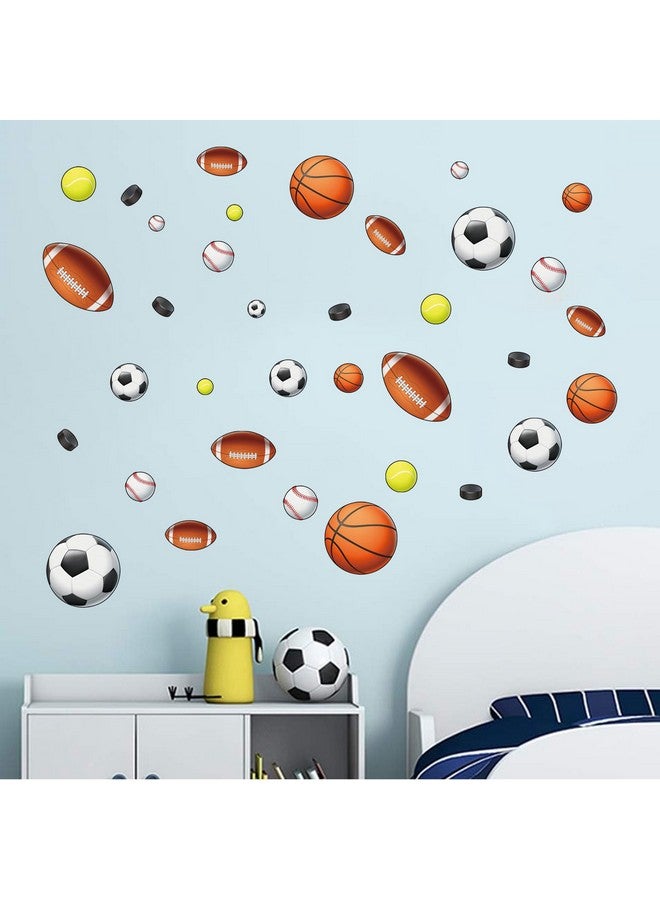 hanlongyu Sport Balls Stickers, Easy to Peel and Stick Basketball Football Hockey Sports Wall Stickers, Wall Art DIY Kids Baby Boys Wall Decals for Nursery, Living Room, Playroom Door Decoration - Image 2