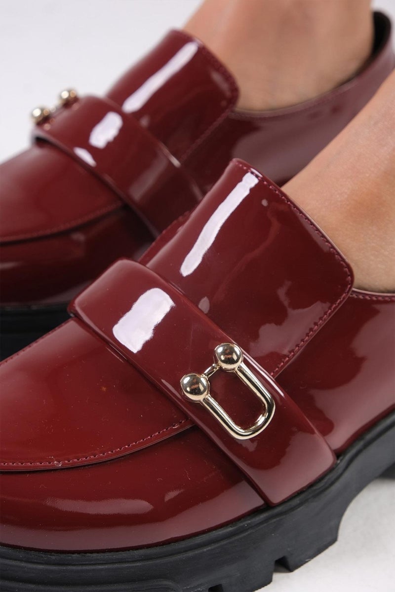 Mio Gusto Katy Claret Red Color Thick Soled Women's Loafer Shoes  - Image 2