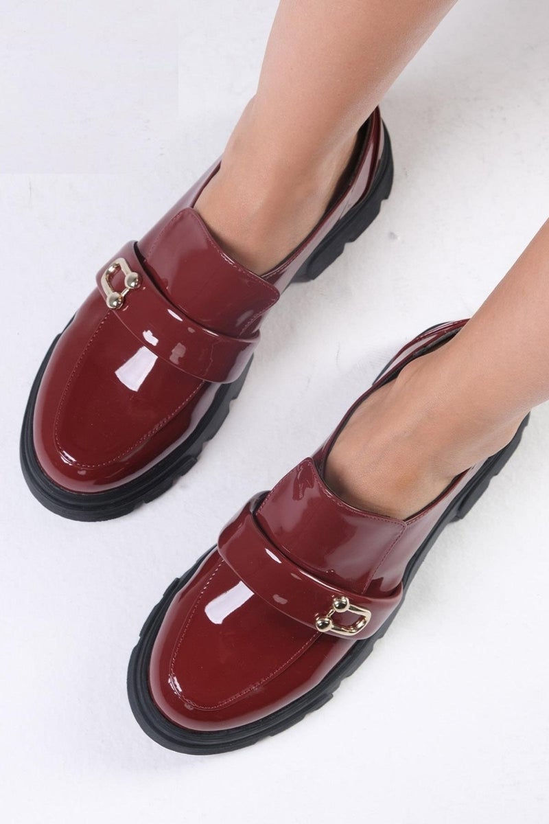 Mio Gusto Katy Claret Red Color Thick Soled Women's Loafer Shoes  - Image 3