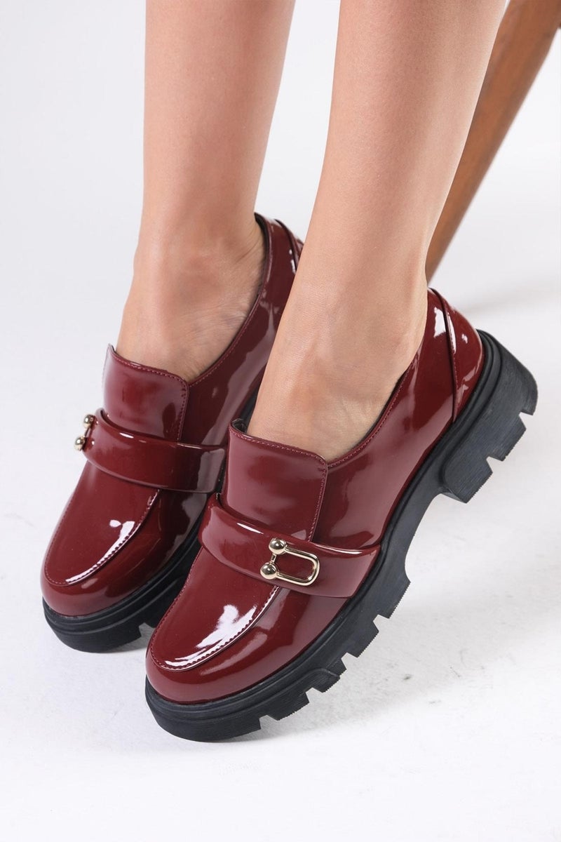 Mio Gusto Katy Claret Red Color Thick Soled Women's Loafer Shoes  - Image 5