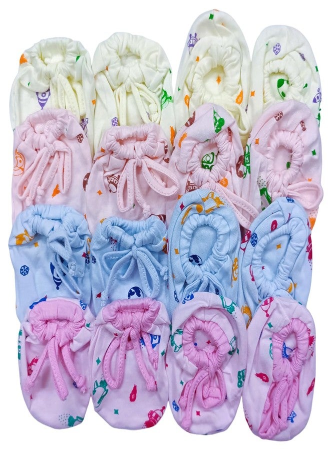 CUTEABLY Soft Cotton Mittens and Booties for New Born Baby/Cotton Cloth Tying Knotted Mittens for Infant (Multicolor, 0-6 Month)-Pack of 4 - Image 1