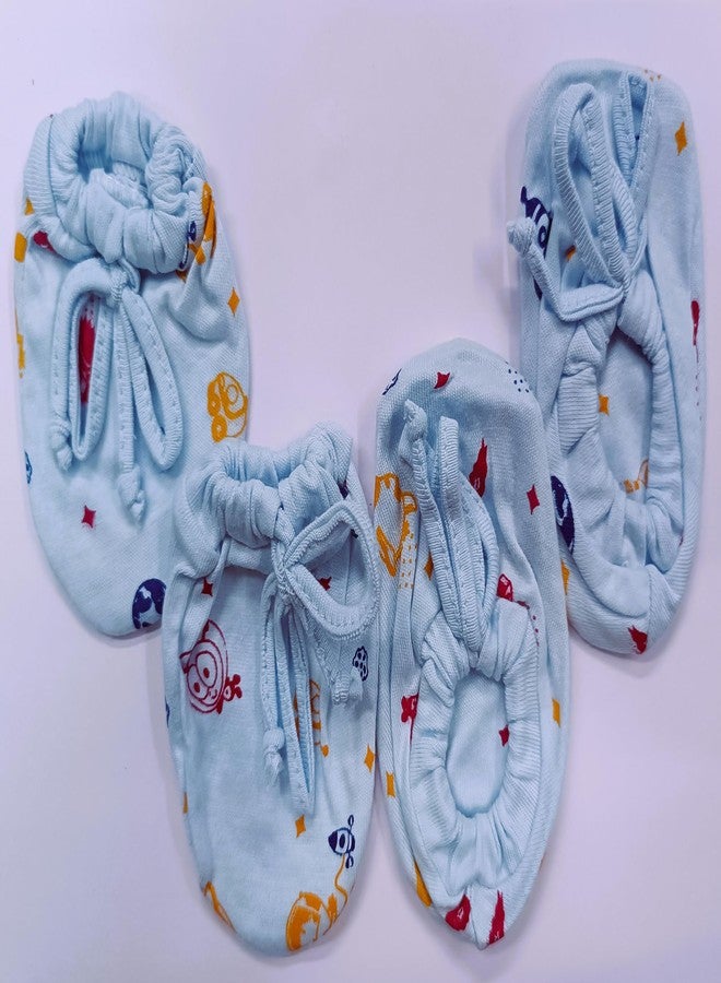CUTEABLY Soft Cotton Mittens and Booties for New Born Baby/Cotton Cloth Tying Knotted Mittens for Infant (Multicolor, 0-6 Month)-Pack of 4 - Image 3