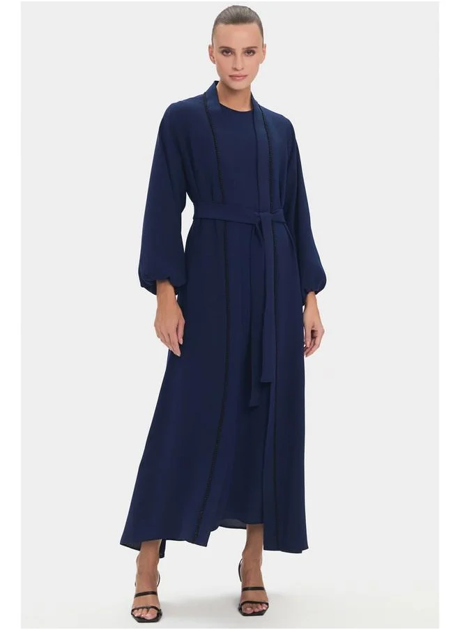 جون June Women Stone Detailed Balloon Sleeve Abaya Navy