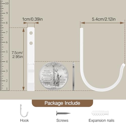 Josmimic 10-Pack Wall Hooks for Towel/Coat - 22LB Heavy Duty Metal Hanger Wall Mount, for Outdoor, Closet, Door, Shelf, Bathroom, for Backpack, Cup, Clothes, Mug, White Matte Screws Included - Image 4