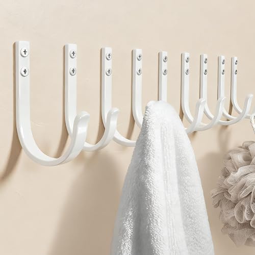 Josmimic 10-Pack Wall Hooks for Towel/Coat - 22LB Heavy Duty Metal Hanger Wall Mount, for Outdoor, Closet, Door, Shelf, Bathroom, for Backpack, Cup, Clothes, Mug, White Matte Screws Included - Image 1