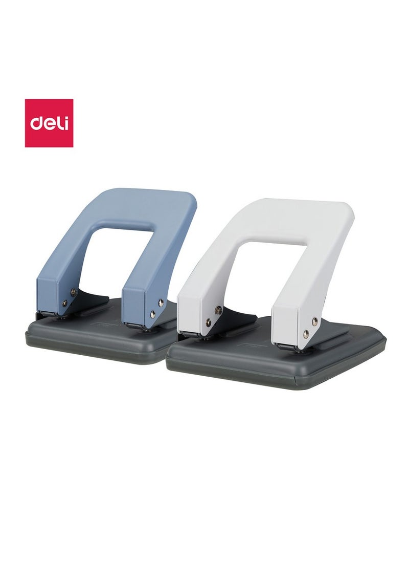 Deli - Deli E0104 80mm Hole Distance Φ6mm Hole Diameter Plastic+Metal Two-hole Punch Max. 35 Sheets, White/Blue Asst. 1PCS/Color Box - Ideal for Home, Office & School Use - Image 1