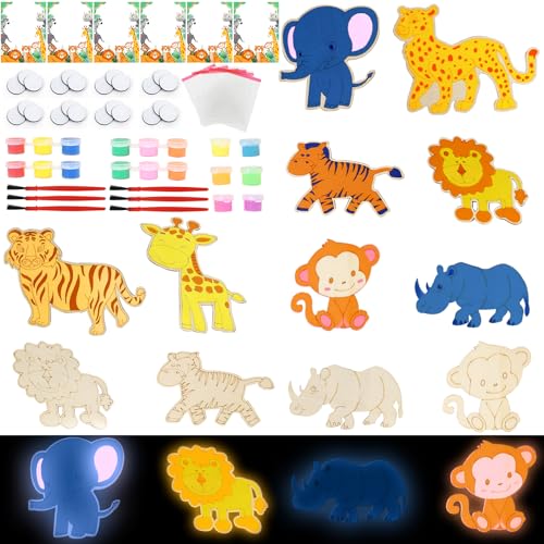 LARDUX Safari Party Favors 24PCS Animal Party Favors Painting Kit with Glow in The Dark Paint DIY Jungle Birthday Party Decorations Goodie Bag Stuffers for Kids - Image 5