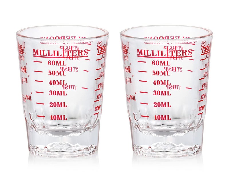 DS.DISTINCTIVE STYLE DS. DISTINCTIVE STYLE Measuring Cup 2 Pieces Shot Glass Measuring Cup with 4 Kinds of Measuring Scale for Small Amount Liquid (Red, 60ml) - Image 1