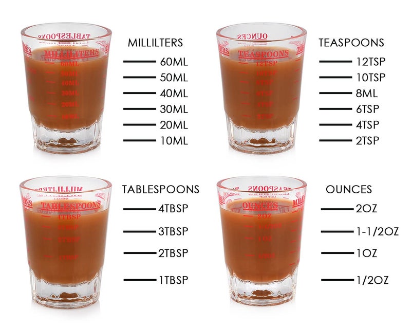 DS.DISTINCTIVE STYLE DS. DISTINCTIVE STYLE Measuring Cup 2 Pieces Shot Glass Measuring Cup with 4 Kinds of Measuring Scale for Small Amount Liquid (Red, 60ml) - Image 3