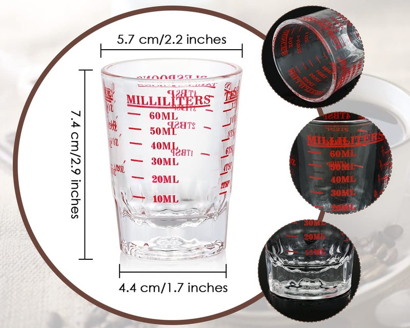 DS.DISTINCTIVE STYLE DS. DISTINCTIVE STYLE Measuring Cup 2 Pieces Shot Glass Measuring Cup with 4 Kinds of Measuring Scale for Small Amount Liquid (Red, 60ml) - Image 2