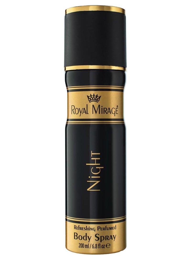 Royal Mirage Deodorant Perfumed Body Spray Long Lasting Classic Fragrance Imported Scent Suitable for All Skin Types for Unisex (Night Deodorant Spray, 200 ml / 6.8 fl. oz. e)