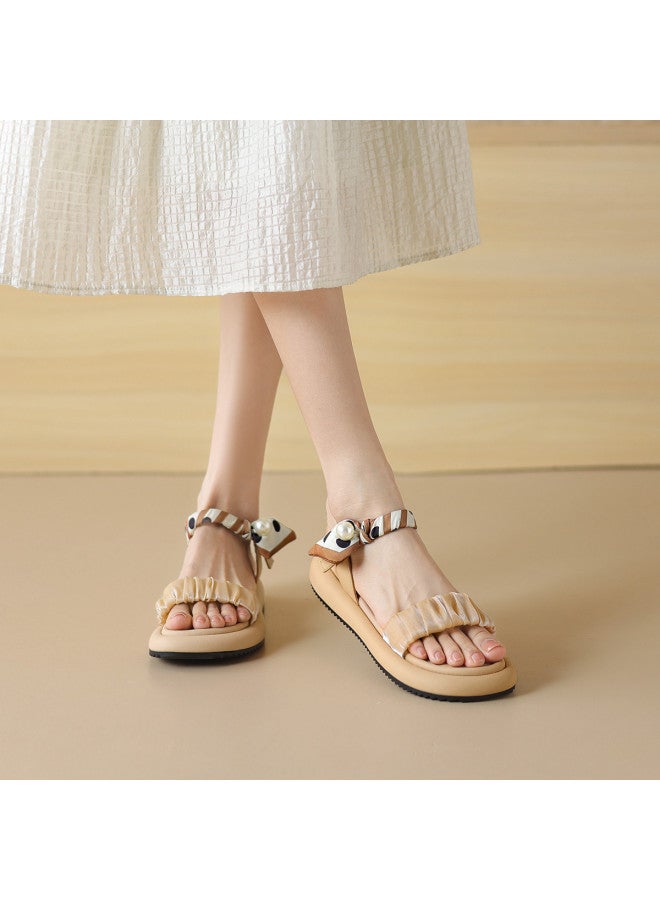 AME Classic Roman Soft-sole Sandals For Women, Versatile Flat Sandals, Single-strap Tie-up Sandals, Loose And Comfortable - Image 4